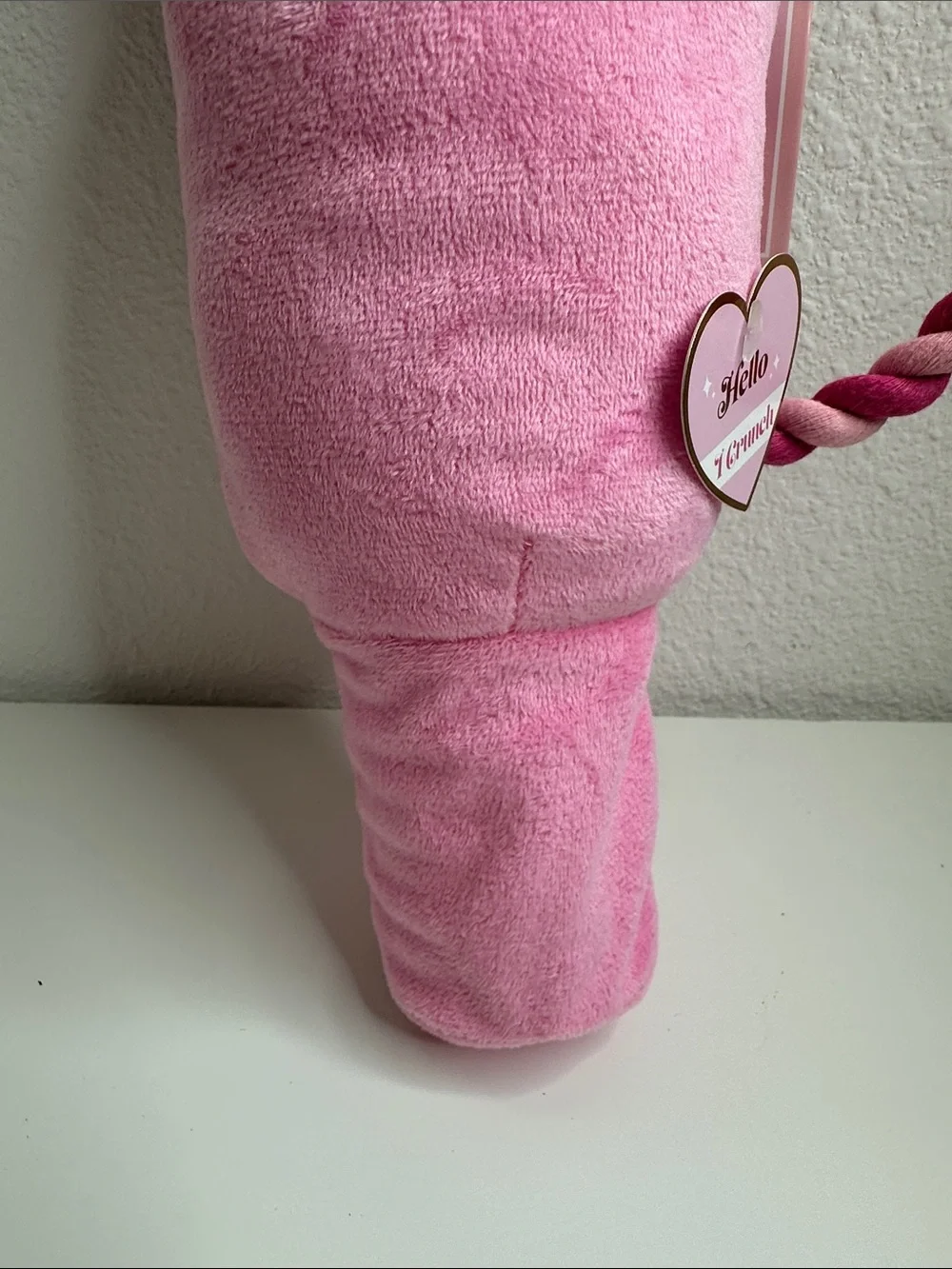 Paris Hilton Pink Plush Shake Dog Toy with Striped Rope Handle